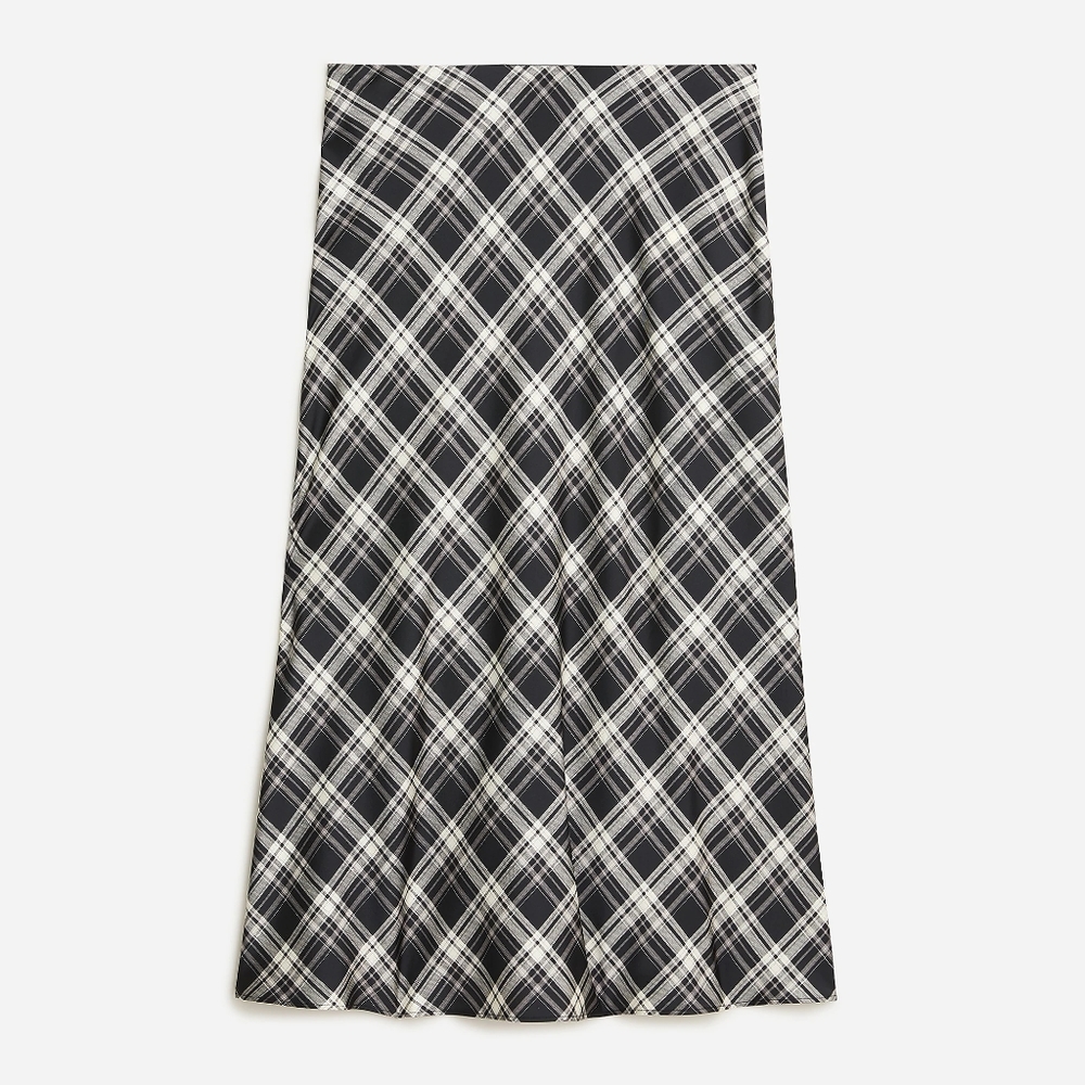 New! J. Crew Sz L Gwyneth Slip Skirt Black White Friday Plaid Check Bottom NWT